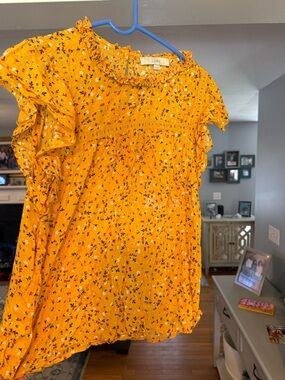 LOFT Yellow Floral Ruffle Sleeve Blouse